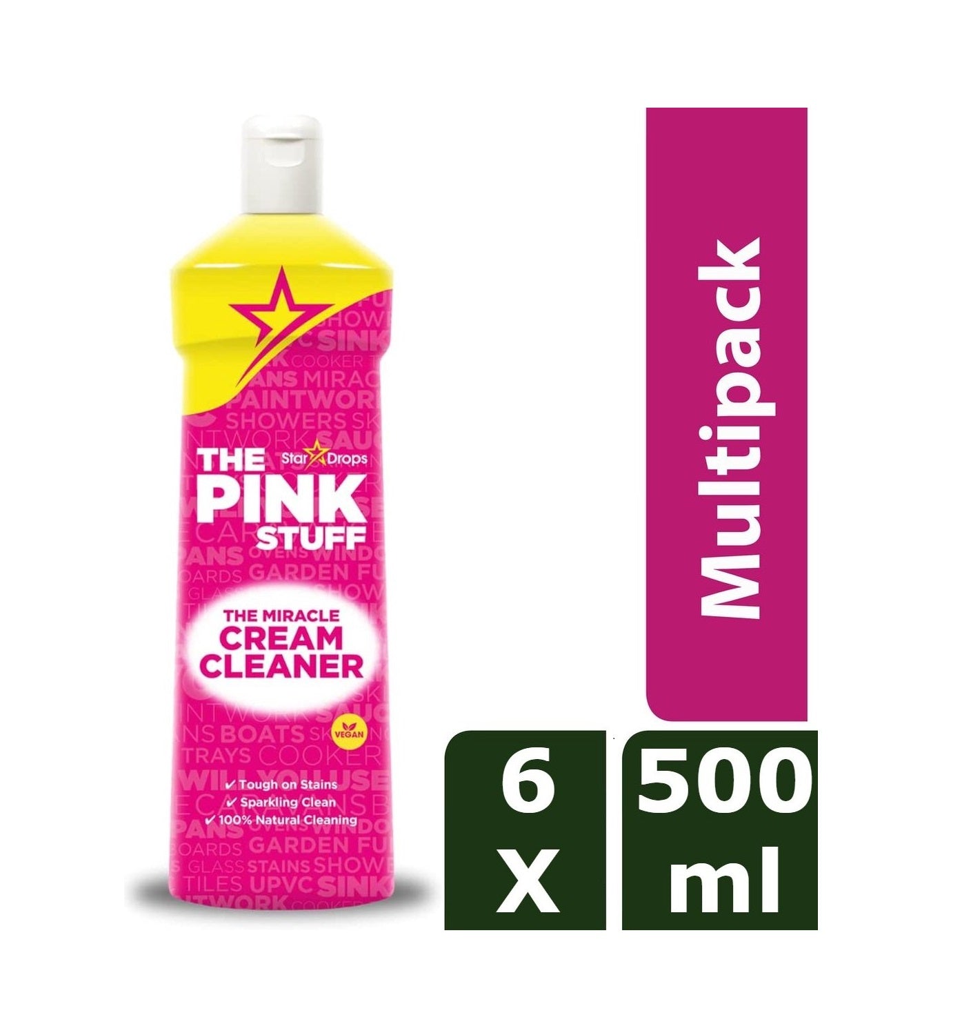 The Pink Stuff Abrasive Cream - 6 x 500 ml Value Pack - Respectueux de l'environnement